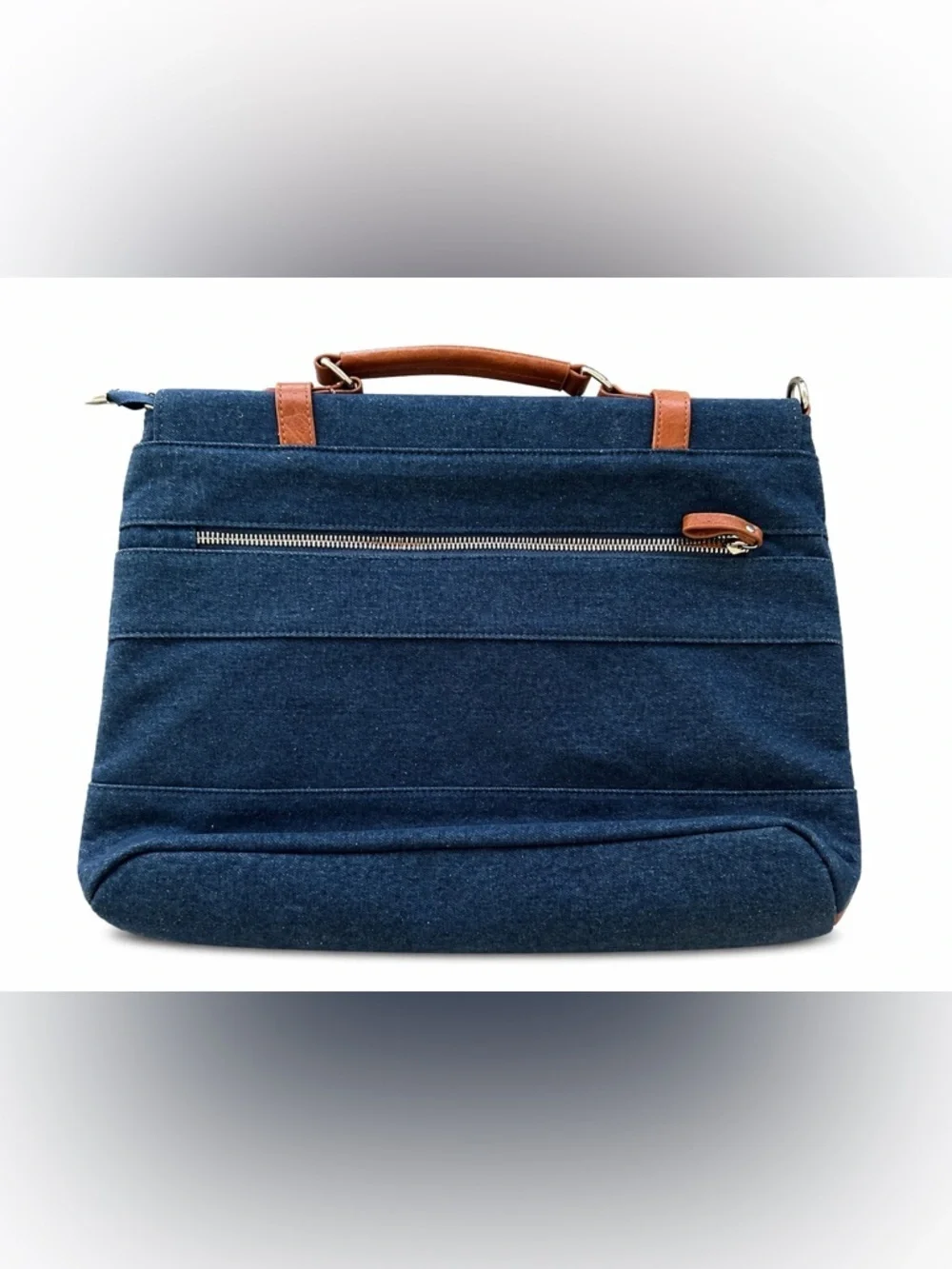 Navy and Tan Leather-Trim Messenger Bag with straps NEW